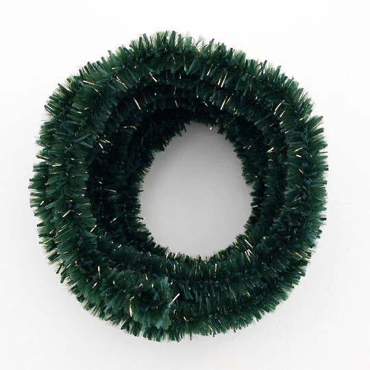 Chenille Bottlebrush Cording in Green + Gold Tinsel ~ 12mm Wired ~ 3 yds.